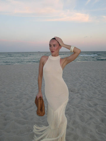 2025 Women's New Sexy Sleeveless Knitted Tweed Long Dress HZ0628